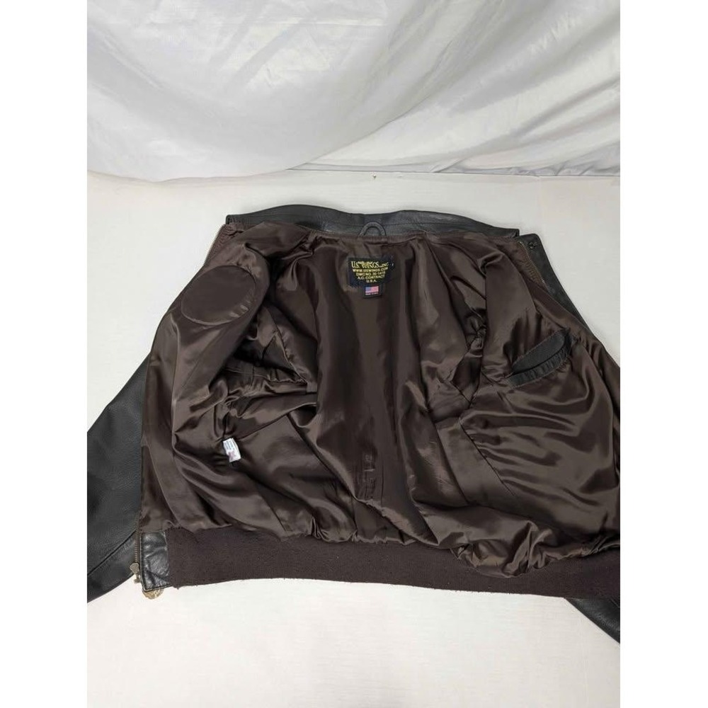 US Wings A-2 Leather Flight Jacket Brown Dept of State Patch Mens Large USA Made - Picture 5 of 10